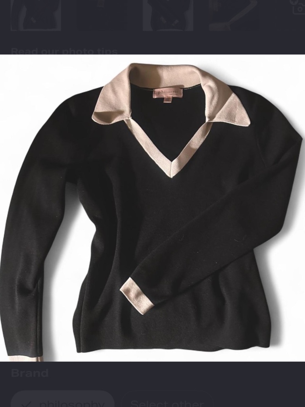 Philosophy Black V-Neck Sweater with Cream Trim